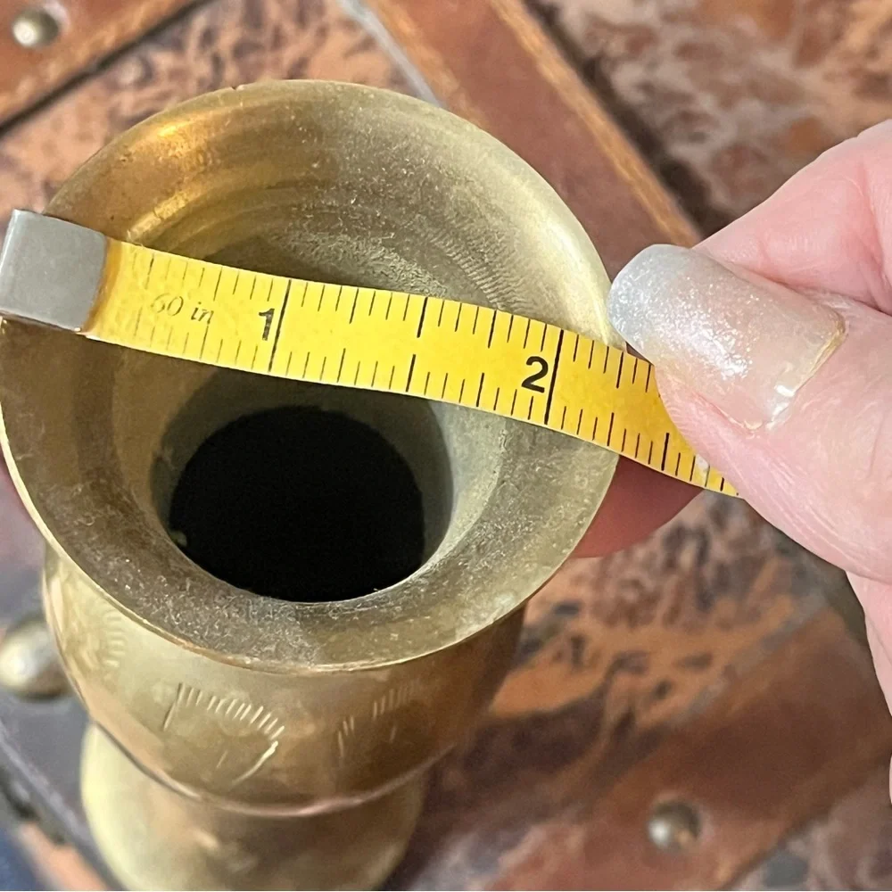 Vintage Fluted Solid Brass Flower Vase 7.5 Inches Tall Lovely Etched Design